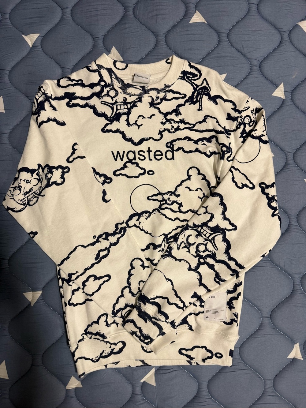 Wasted Cloud-Print Crewneck Sweatshirt - White/Black